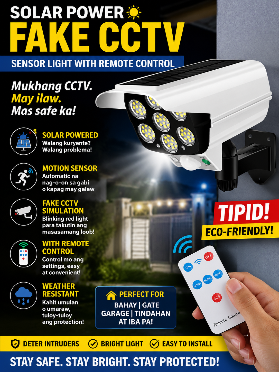 Solar Power Simulation Fake CCTV Solar Sensor Light Street Light With Remote Control